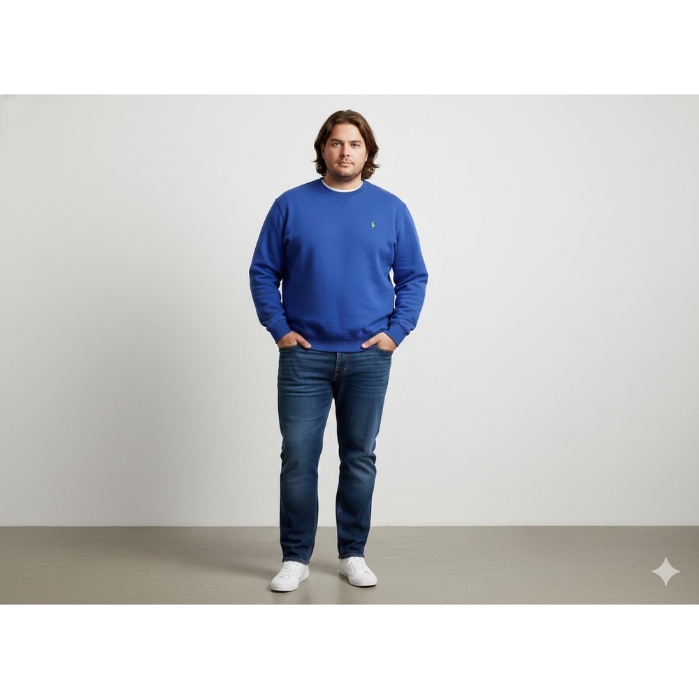 Polo Ralph Lauren Sweatshirt Mens 3XB Blue Pullover Fleece Green Pony Sweater